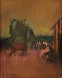 Ján Želibský, Koník pod skalou, 1978, Pastel na papieri