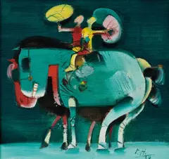 Ferdinand Hložník, Jazdci, 1998, Olej na plátne