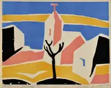 Motív od Zadaru (Lukovo Šugarje) by Ernest Zmeták, 1967, Farebný linoleorez na papieri. 76/100, sold Sep 2017
