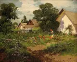 László Neogrády, V záhradke, Okolo 1935, Olej na plátne