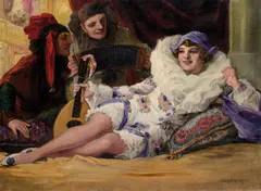 Výjav z budoáru by Richard Geiger, Okolo 1920, Olej na plátne, sold Sep 2017