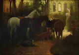 Adam Franz, Pri koňoch, Okolo 1860, Olej na plátne