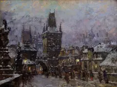 Stanislav Fejkl, Zimná Praha, Okolo 1900, Olej na kartóne