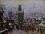 Stanislav Fejkl, Zimná Praha, Okolo 1900, Olej na kartóne