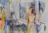 František Jiroudek, V divadelnej šatni, 1987, Tempera, gvaš na papieri