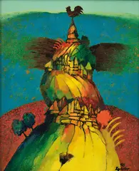 Ladislav Berger, Okrídlená krajina, 1998, Olej na sololite