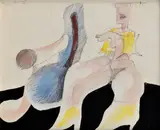Dve ženy v interiéri by Milan Paštéka, 1976, Akvarel, ceruza na papieri, sold Sep 2017