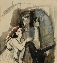 Viera Kraicová, Spolu, 1968, Kresba perom, akvarelom na papieri