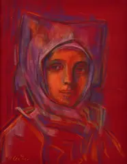 Jozef Ilečko, Žena v šatke, Okolo 1940, Pastel na papieri