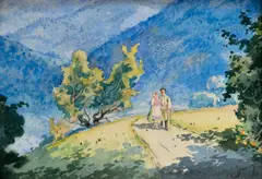 Károly Harmos, Dvaja (v horách), Okolo 1940, Akvarel na papieri