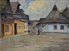 Ľudovít Csordák, Na dedine, Okolo 1920, Olej na kartóne