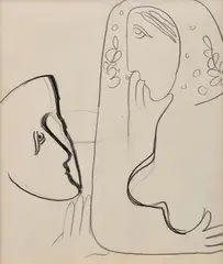 Mikuláš Galanda, Dve hlavy, Okolo 1935, Kresba ceruzou na papieri