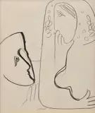 Mikuláš Galanda, Dve hlavy, Okolo 1935, Kresba ceruzou na papieri