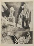 Vincent Hložník, Z väčšieho cyklu I., 1988, Lept, suchá ihla na papieri