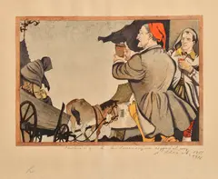 Ilustrácia k Andersenovym rozprávkam by Vincent Hložník, 1955-1973, Akvarel, pero na papieri. (vstupná ilustrácia), sold Jun 2017
