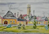 Ernest Zmeták, Spomienka na historický Kežmarok - Starý trh, 1979, Olej na plátne