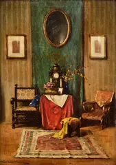 Meštiansky interiér by Katz Endre Komáromi, Okolo 1900, Olej na plátne, sold Jun 2017
