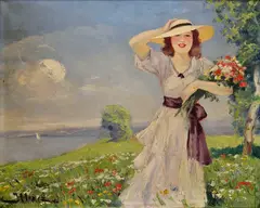 Lipót Illencz, Dáma v letnom slnk, Okolo 1920, Olej na plátne
