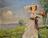 Lipót Illencz, Dáma v letnom slnk, Okolo 1920, Olej na plátne