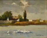 Pádly Aladár, Kačky na potoku, Okolo 1930, Olej na kartóne