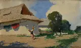 László Neogrády, Pri vešaní prádla, Okolo 1935, Olej na dreve