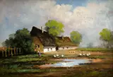 Mesterházy Dénes, Husiarka pri dedine, Okolo 1940, Olej na kartóne
