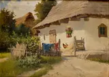 Gyula Zorkóczy, Za dedinským domom, Okolo 1920, Olej na plátne