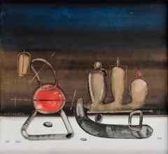 Nočný návrat by Vladimír Kompánek, 1983, Olej na sololite, sold Jun 2017