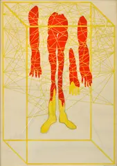 Jozef Jankovič, Klietka, 1970, Tempera, kombinácia techník na papieri