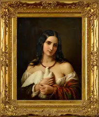 Jakub Marastoni, Dievča s holubicou, 1840, Olej na plátne