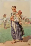 Jaroslav Augusta, Žena s dieťaťom (Na lúke), Okolo 1950, Tempera, kombinácia techník na papieri