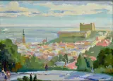Milan Gašpar, Pohľad na Bratislavský hrad od Slavína, Okolo 1955, Olej na plátne