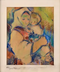 Gustáv Mallý, Matka s dieťaťom, Okolo 1935, Pastel na kartóne