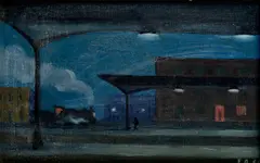 Štefan Bednár, Stanica v noci, 1954, Olej na kartóne