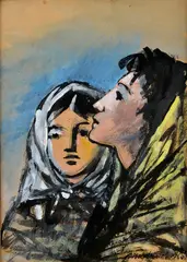 Dve by Ján Mudroch, 1960, Gvaš, tuš na papieri, sold Mar 2017