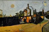Vincent Hložník, Na predmestí, 1948, Olej na kartóne