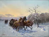 János Viski, S povozom, Okolo 1920, Olej na plátne