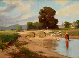 László Neogrády, Husiarka pri moste, Okolo 1935, Olej na plátne