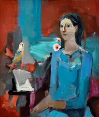 Žena s papagájom by Ján Ilavský, 1987, Olej na plátne, sold Mar 2017
