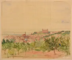 Gustáv Lerchner, Pohľad na Bratislavu, Okolo 1920, Akvarel na kartóne