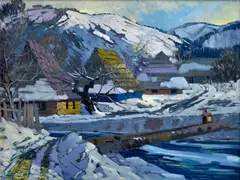 Adalbert A. Marton, Zimná dedinka, Okolo 1970, Olej na plátne