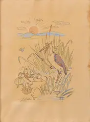 Bocian by Jan Hála, 1943, Kresba tušom, perom, kolorovaná akvarelom na papieri, sold Dec 2016