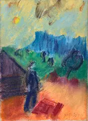 Ján Želibský, Červené tehly, 1988, Pastel na papieri