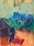 Ján Želibský, Červené tehly, 1988, Pastel na papieri