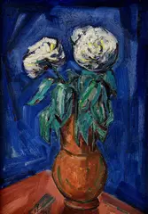 František Studený, Chryzantémy na belasom, 1969, Olej na kartóne