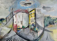Ferdinand Hložník, Na predmestí, 1948, Tempera, gvaš na papieri