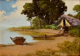 László Neogrády, Záliv pri chatrči, Okolo 1935, Olej na kartóne
