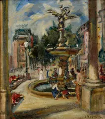 Chován Lóránd, Námestie s vodotryskom, Okolo 1940, Olej na plátne