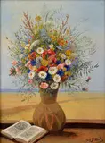 Johann Georg Mohr, Kvetinové zátišie s knihou, Okolo 1890-1940, Olej na plátne