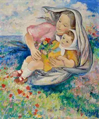 Imro Weiner-Kráľ, Matka s dieťaťom, 1956, Olej na plátne